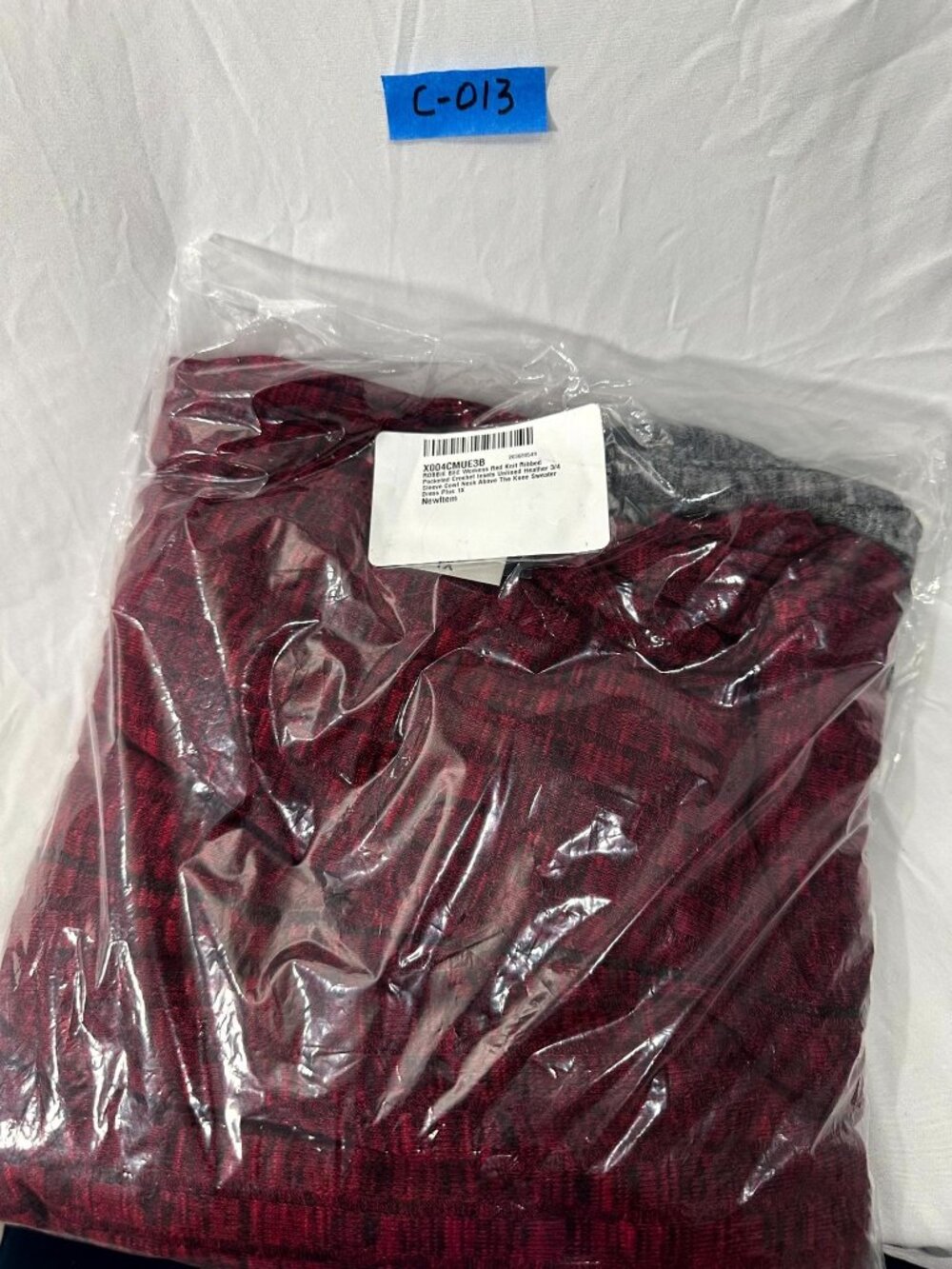 Robbie Bee Dress Womens Plus X1 Above Knee Sweater Knit 3/4 Sleeve Cowl Neck Red - Picture 2 of 2